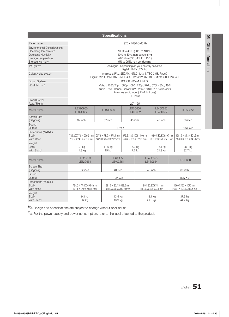 Samsung LE32C650L1W User Manual | Page 51 / 209