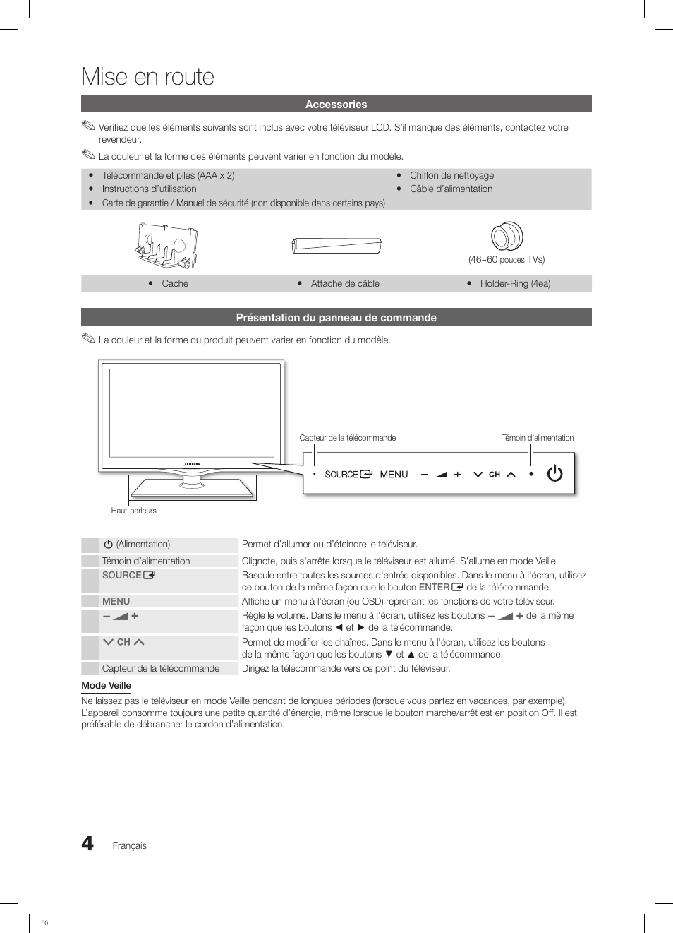 Mise en route | Samsung LE32C650L1W User Manual | Page 56 / 209