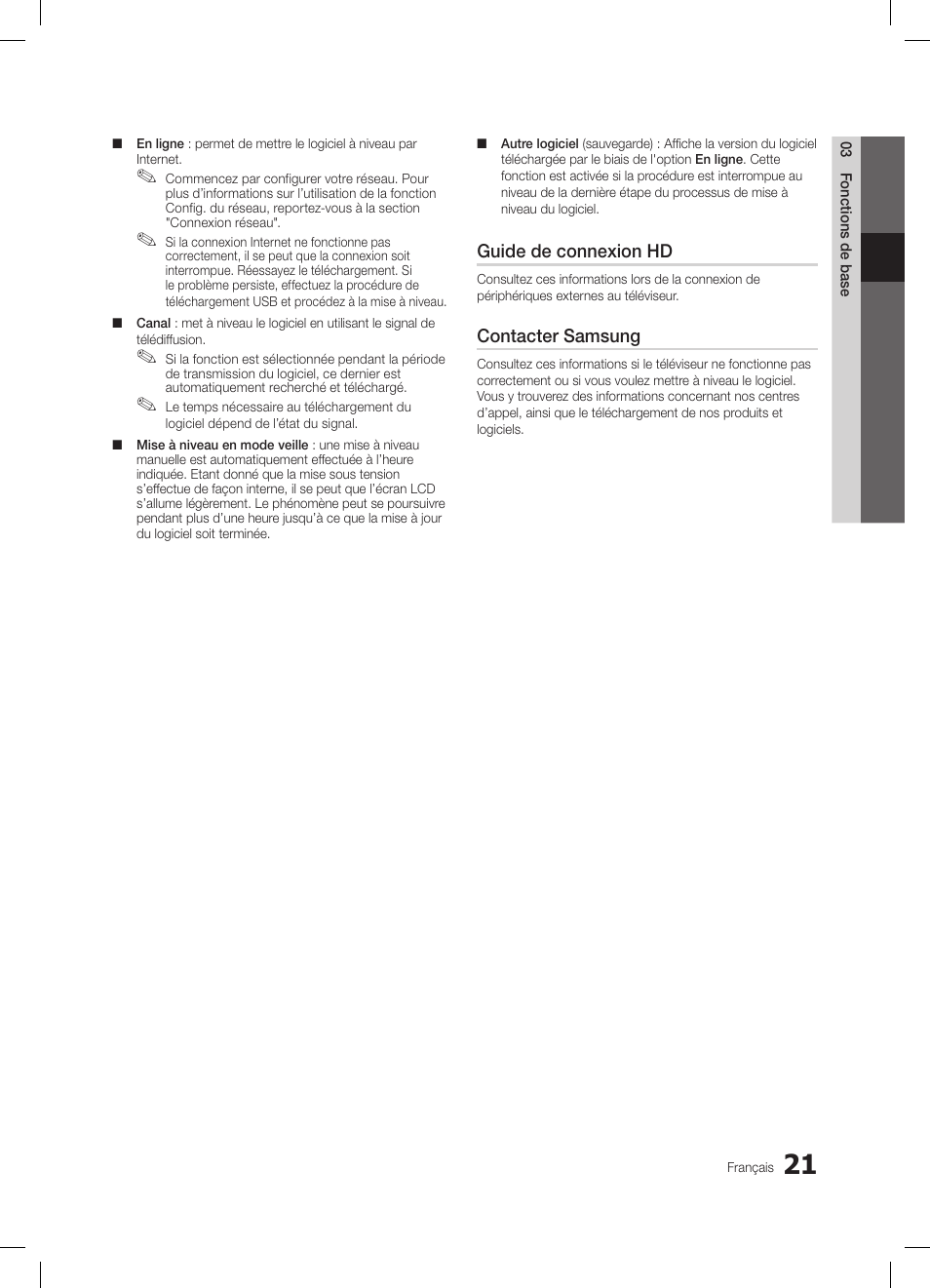 Guide de connexion hd, Contacter samsung | Samsung LE32C650L1W User Manual | Page 73 / 209