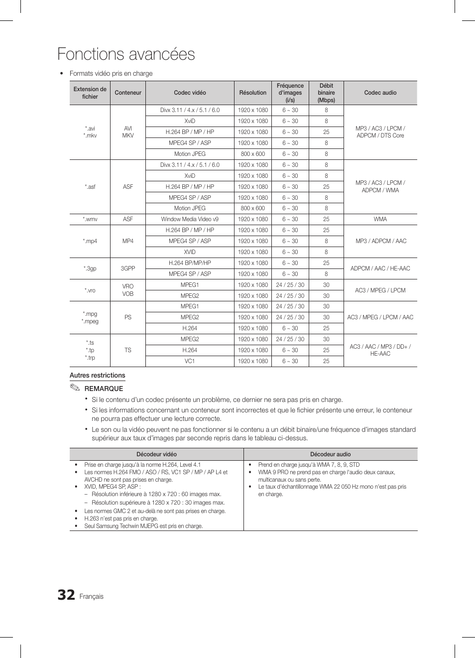 Fonctions avancées | Samsung LE32C650L1W User Manual | Page 84 / 209