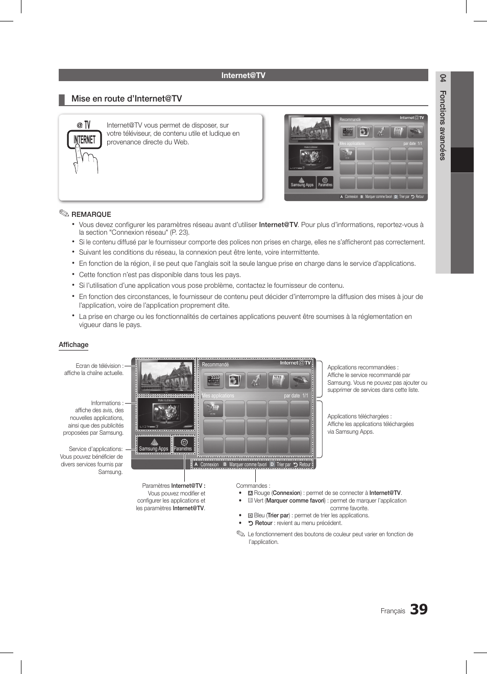 Mise en route d’internet@tv | Samsung LE32C650L1W User Manual | Page 91 / 209