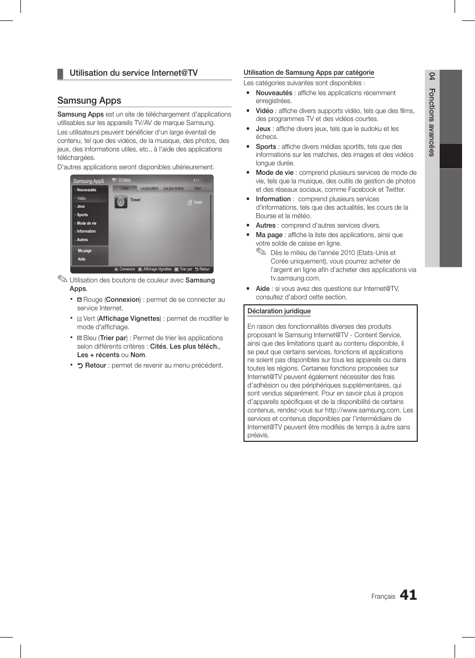 Samsung apps, Utilisation du service internet@tv | Samsung LE32C650L1W User Manual | Page 93 / 209