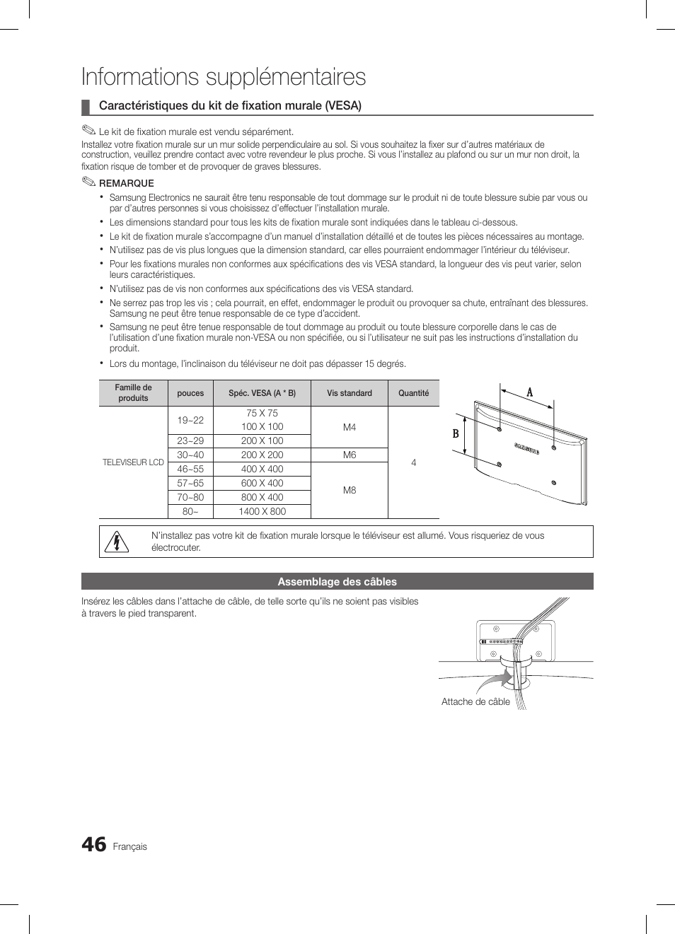Informations supplémentaires | Samsung LE32C650L1W User Manual | Page 98 / 209