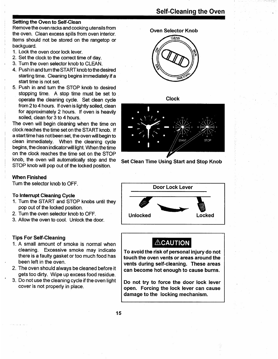 Acaution, Self-cleaning the oven | Amana ARR624 User Manual | Page 15 / 18