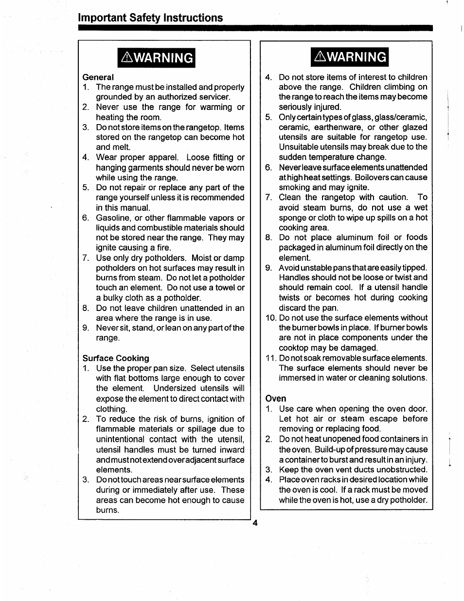 Awarning, Important safety instructions | Amana ARR624 User Manual | Page 4 / 18