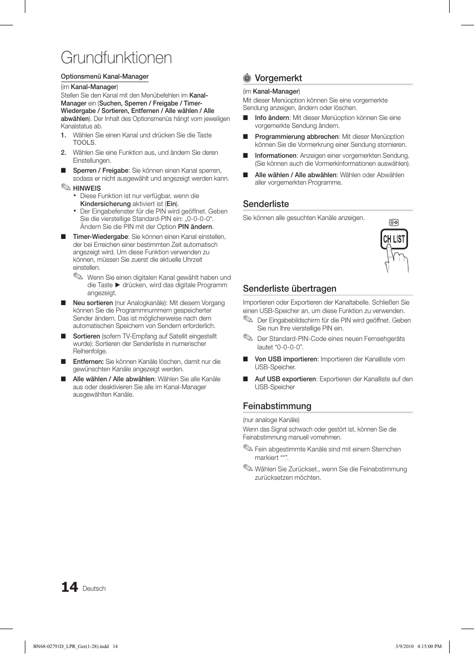 Grundfunktionen | Samsung LE46C570J1S User Manual | Page 112 / 197