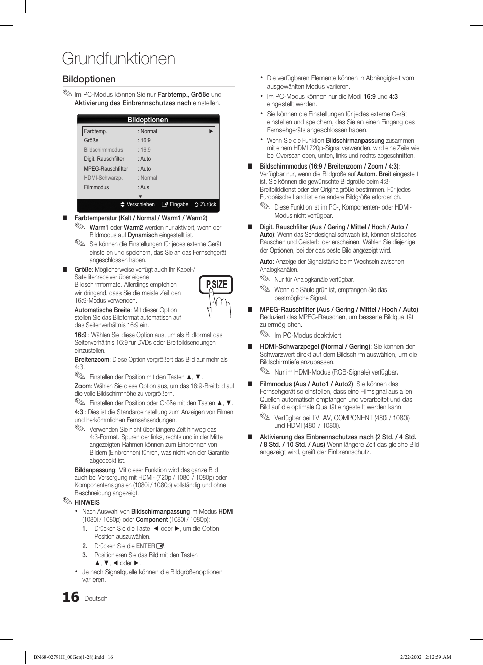 Grundfunktionen | Samsung LE46C570J1S User Manual | Page 114 / 197