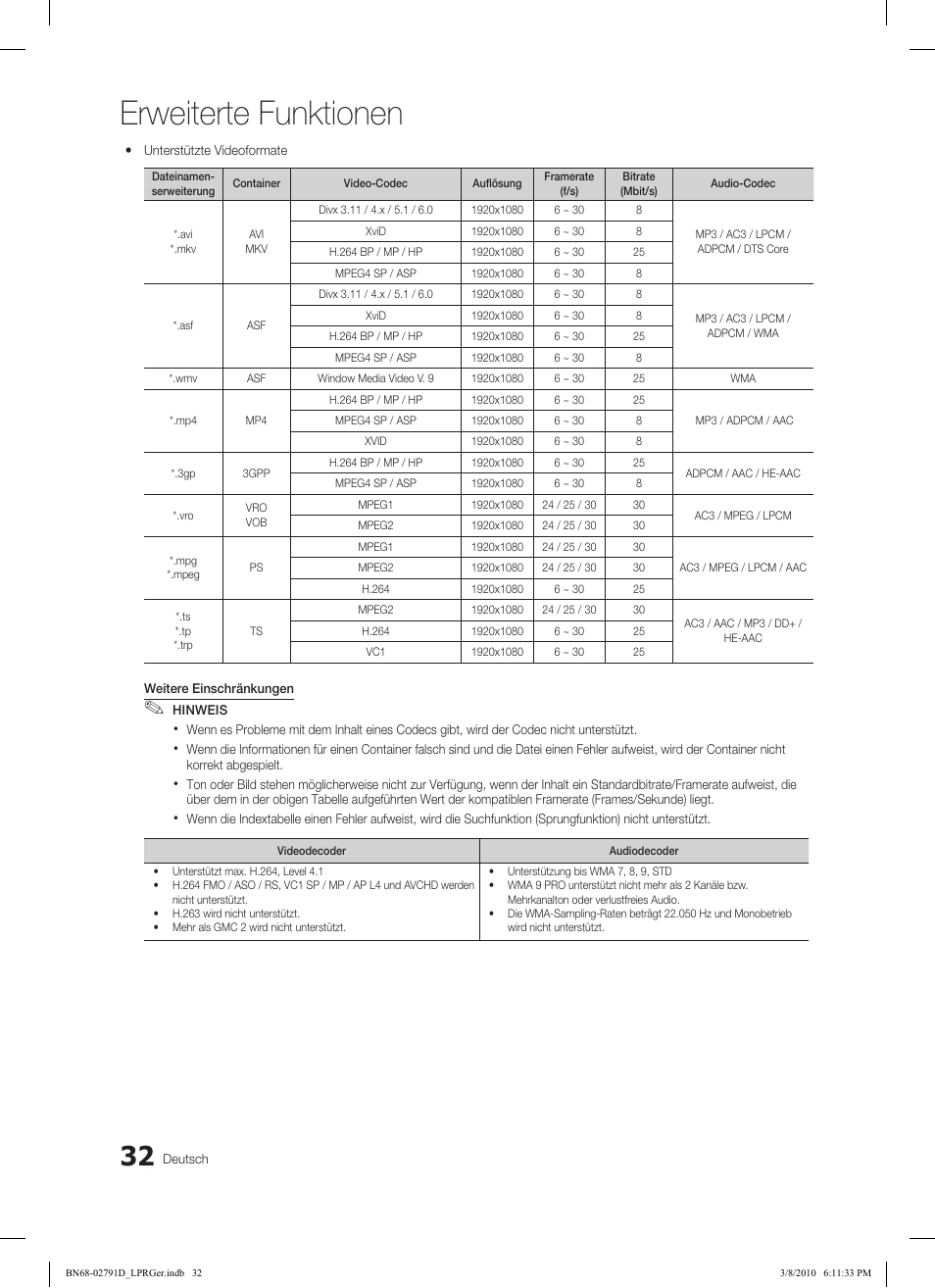 Erweiterte funktionen | Samsung LE46C570J1S User Manual | Page 130 / 197