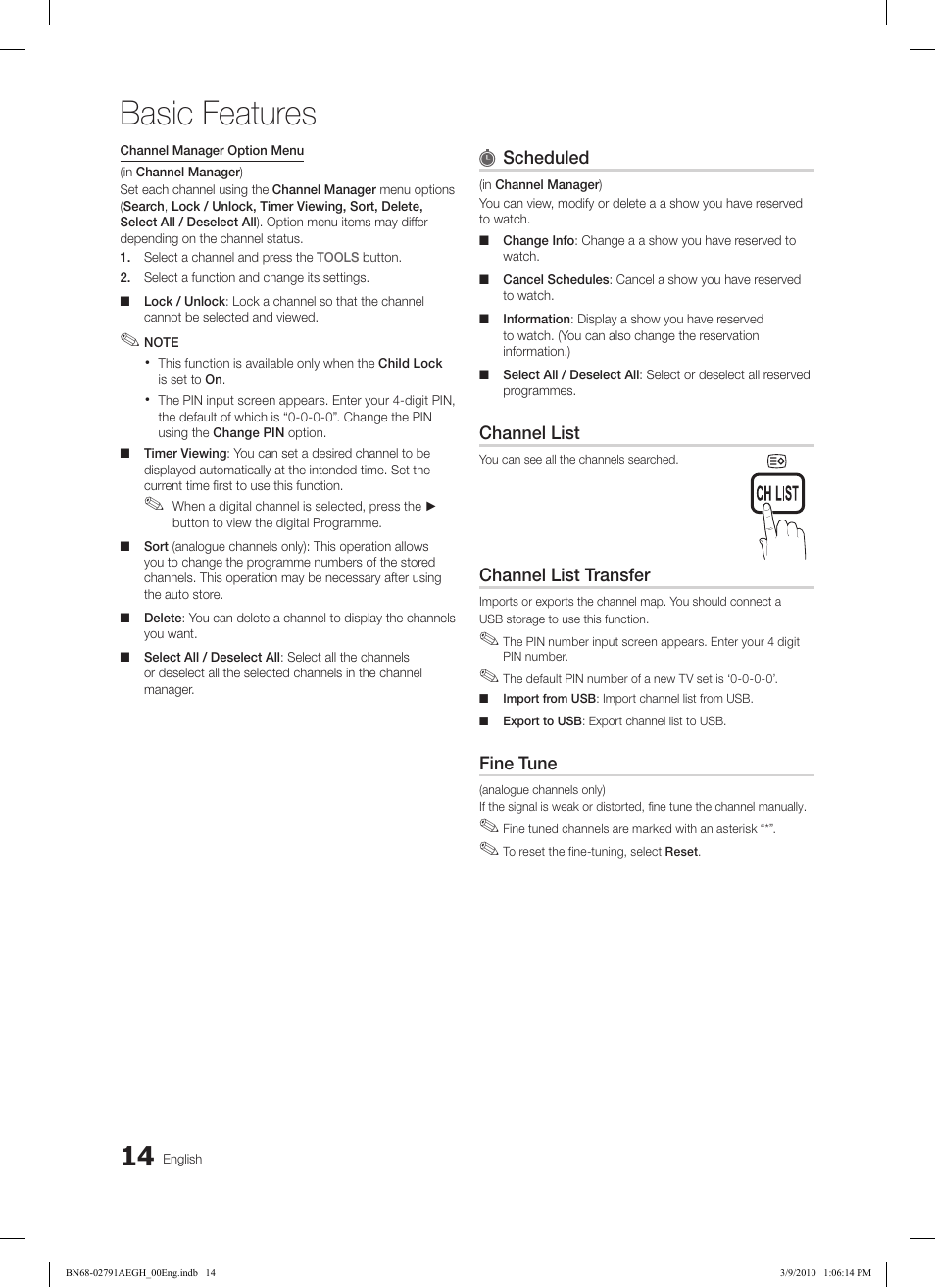 Basic features | Samsung LE46C570J1S User Manual | Page 14 / 197
