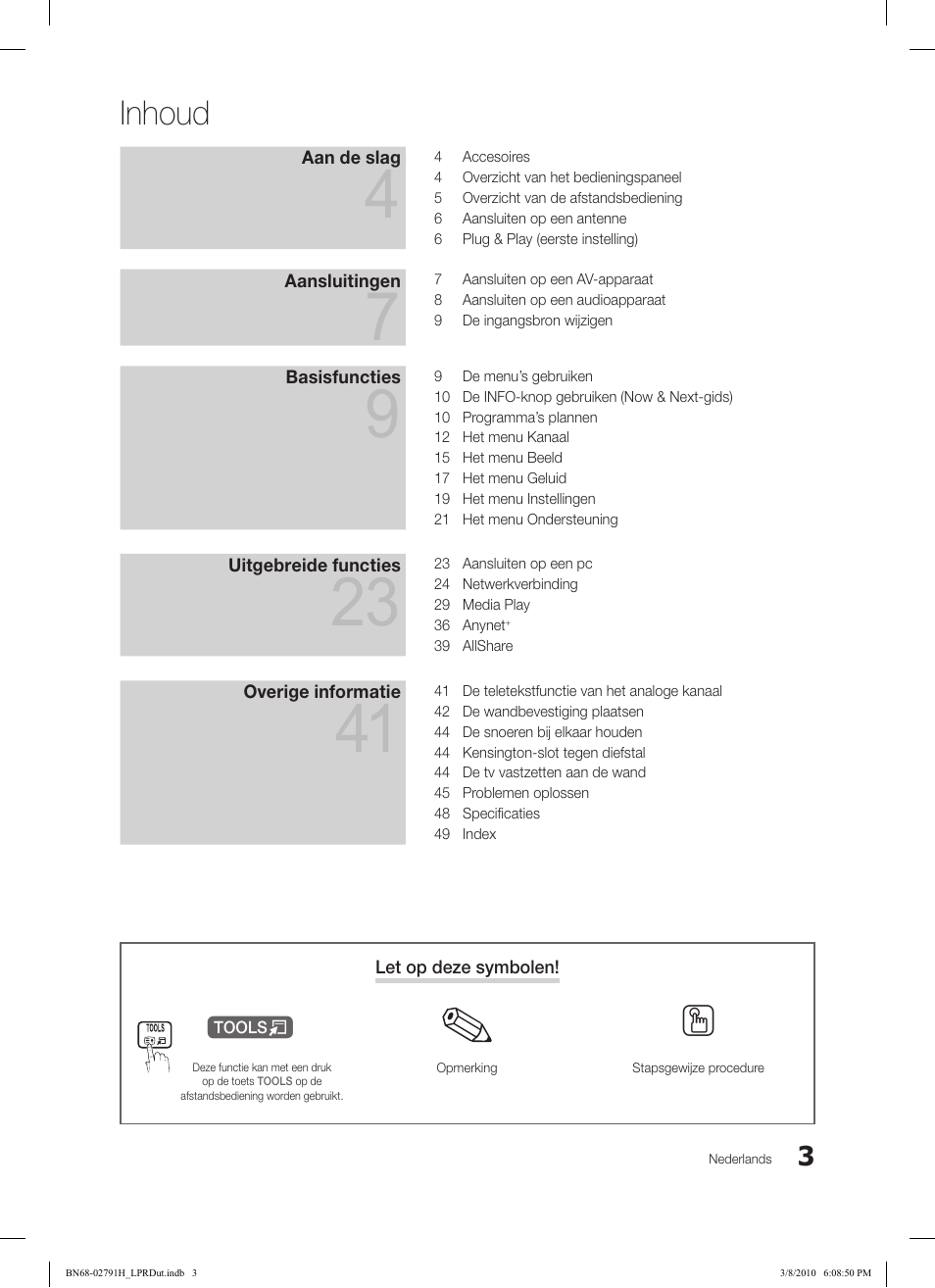 Inhoud | Samsung LE46C570J1S User Manual | Page 150 / 197