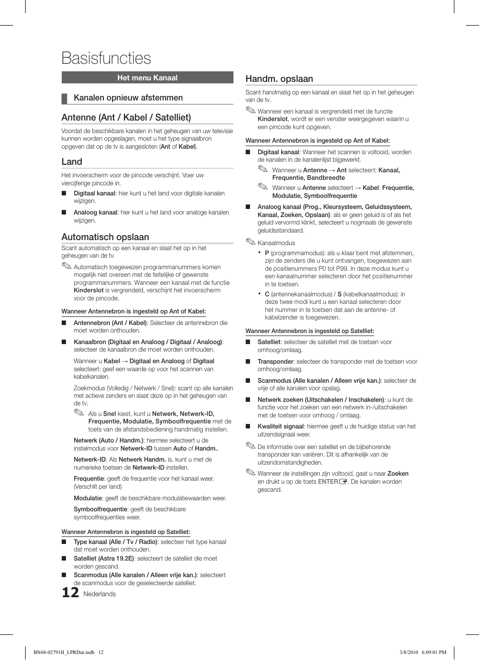 Basisfuncties, Antenne (ant / kabel / satelliet), Land | Automatisch opslaan, Handm. opslaan | Samsung LE46C570J1S User Manual | Page 159 / 197