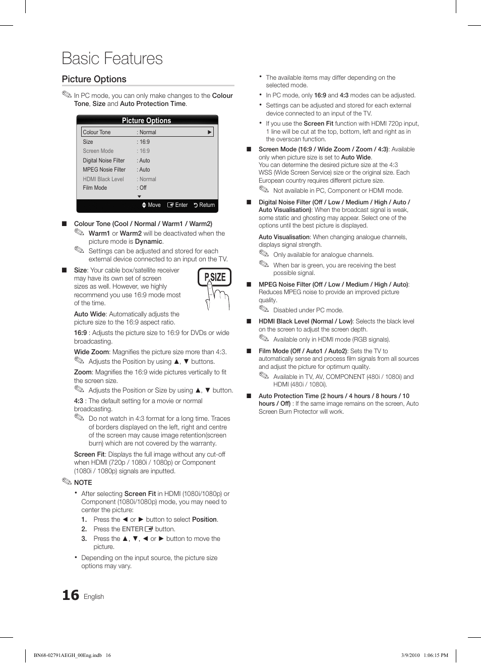 Basic features | Samsung LE46C570J1S User Manual | Page 16 / 197