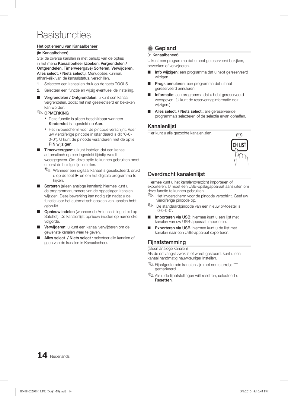 Basisfuncties | Samsung LE46C570J1S User Manual | Page 161 / 197