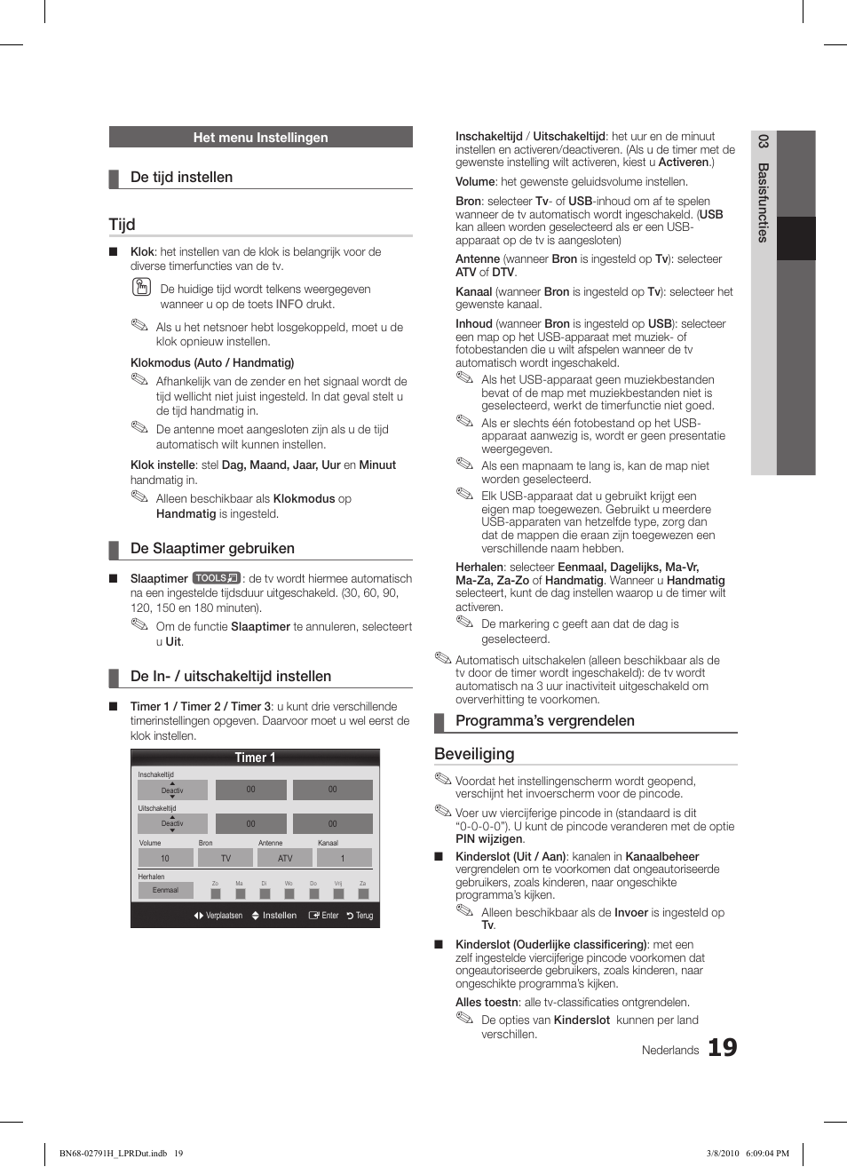 Tijd, Beveiliging | Samsung LE46C570J1S User Manual | Page 166 / 197