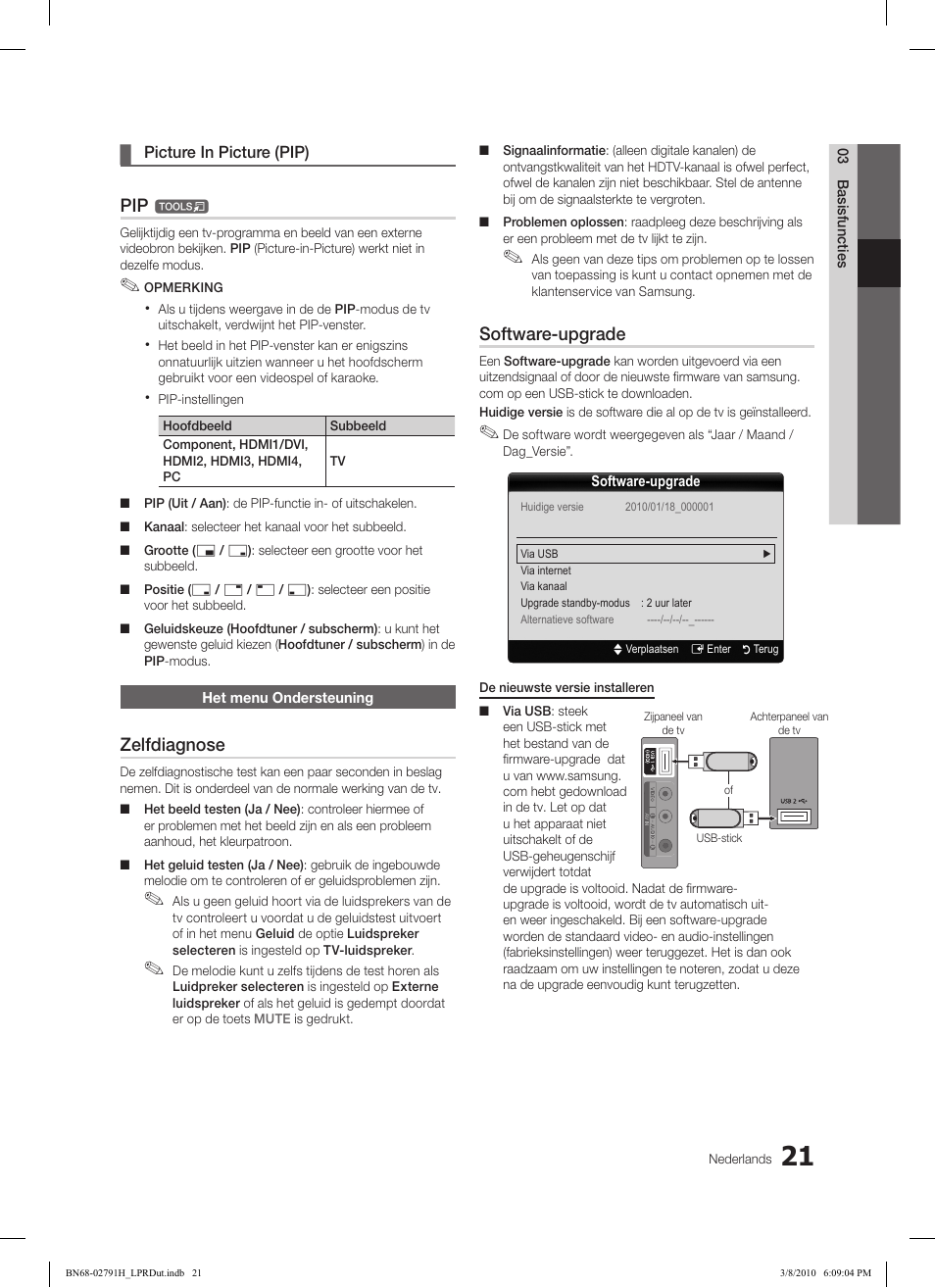 Zelfdiagnose, Software-upgrade | Samsung LE46C570J1S User Manual | Page 168 / 197