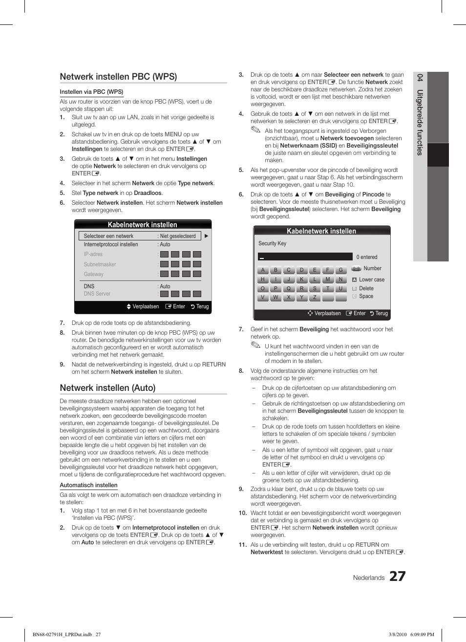 Netwerk instellen pbc (wps), Netwerk instellen (auto) | Samsung LE46C570J1S User Manual | Page 174 / 197