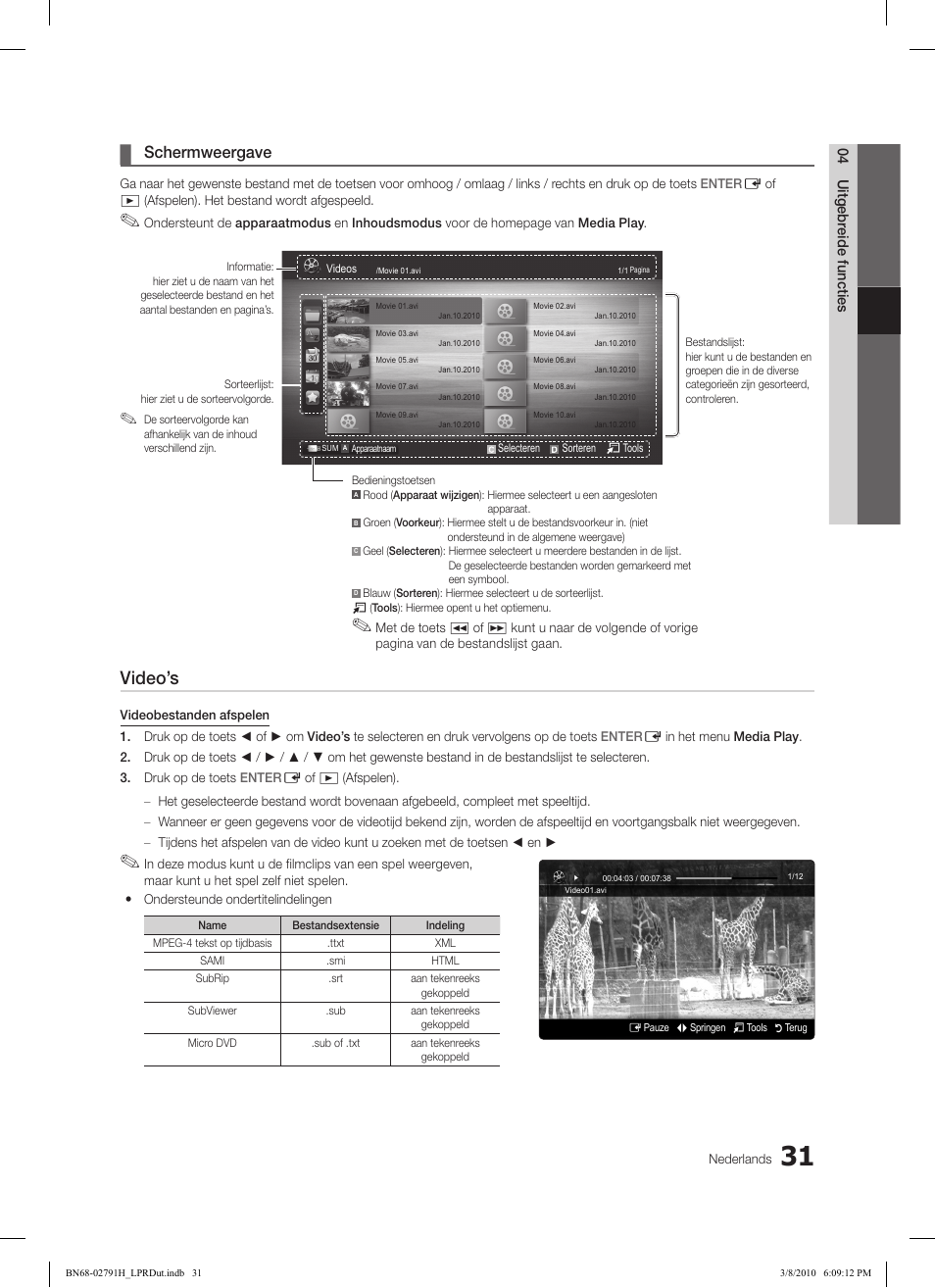 Video’s, Schermweergave | Samsung LE46C570J1S User Manual | Page 178 / 197