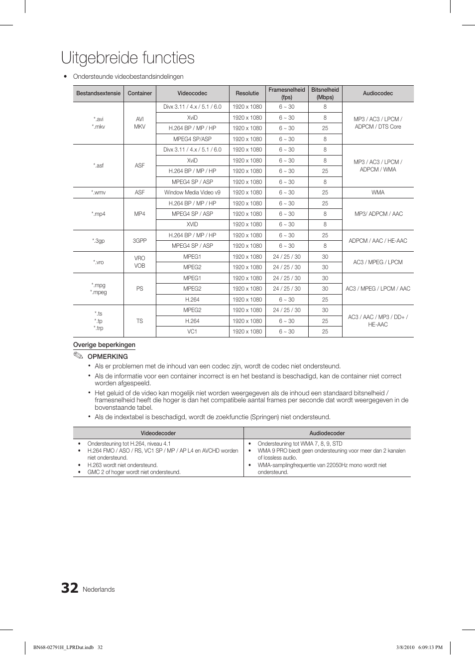 Uitgebreide functies | Samsung LE46C570J1S User Manual | Page 179 / 197