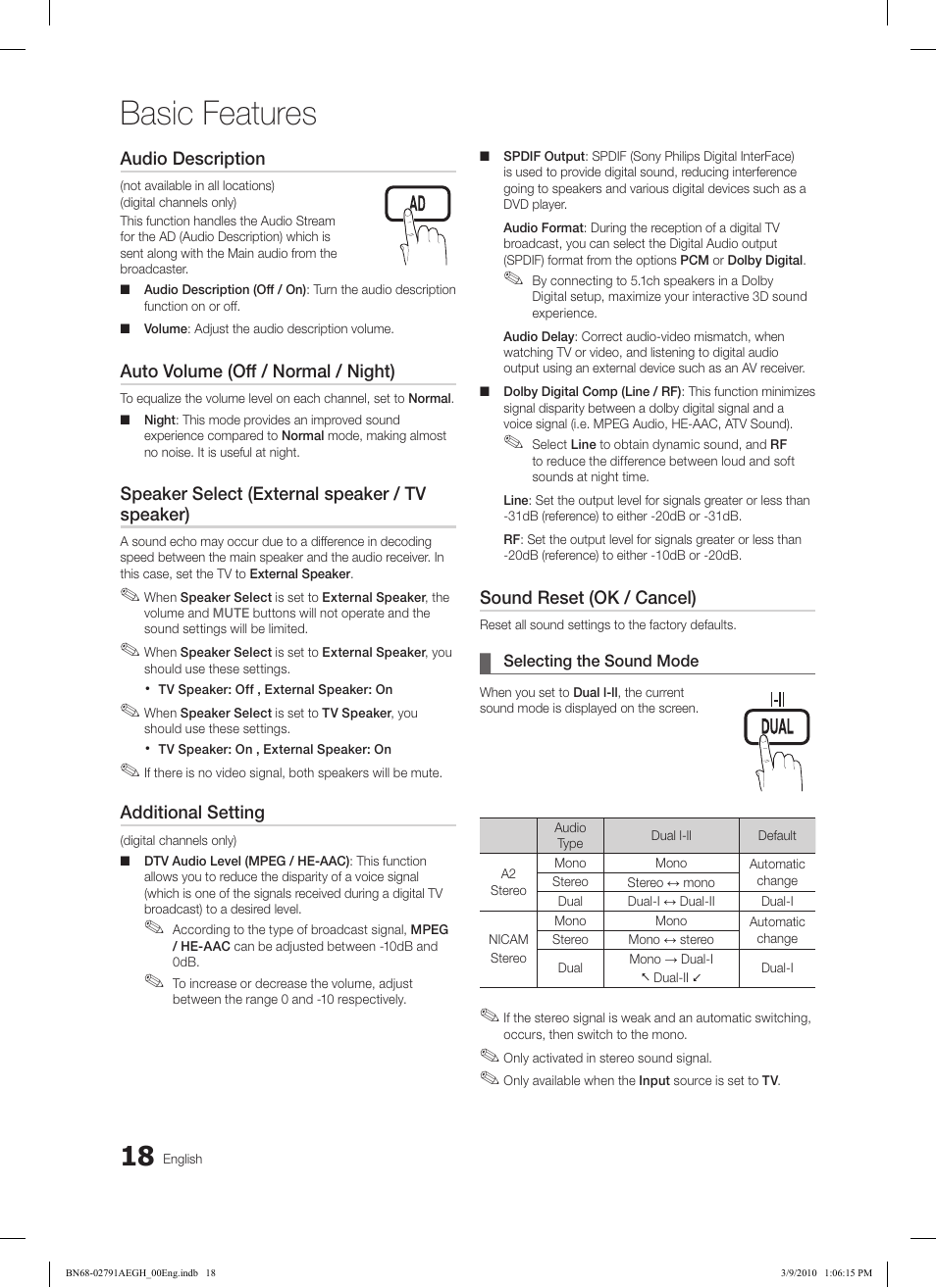 Basic features | Samsung LE46C570J1S User Manual | Page 18 / 197