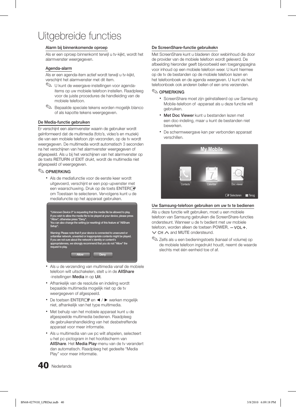 Uitgebreide functies | Samsung LE46C570J1S User Manual | Page 187 / 197
