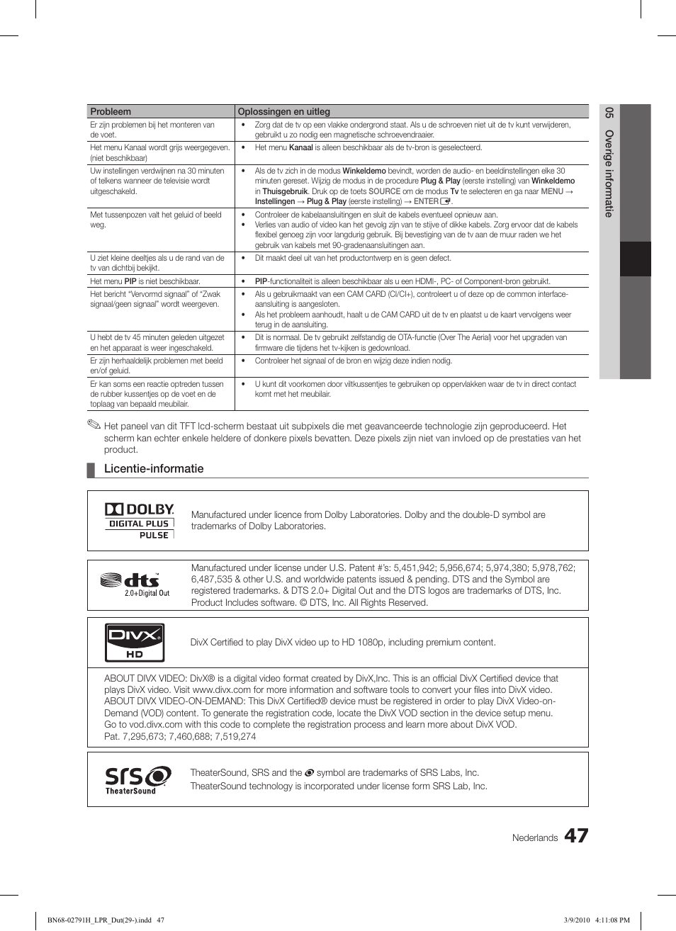 Licentie-informatie | Samsung LE46C570J1S User Manual | Page 194 / 197