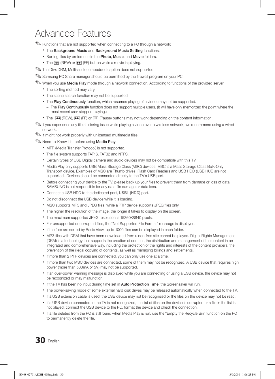 Advanced features | Samsung LE46C570J1S User Manual | Page 30 / 197