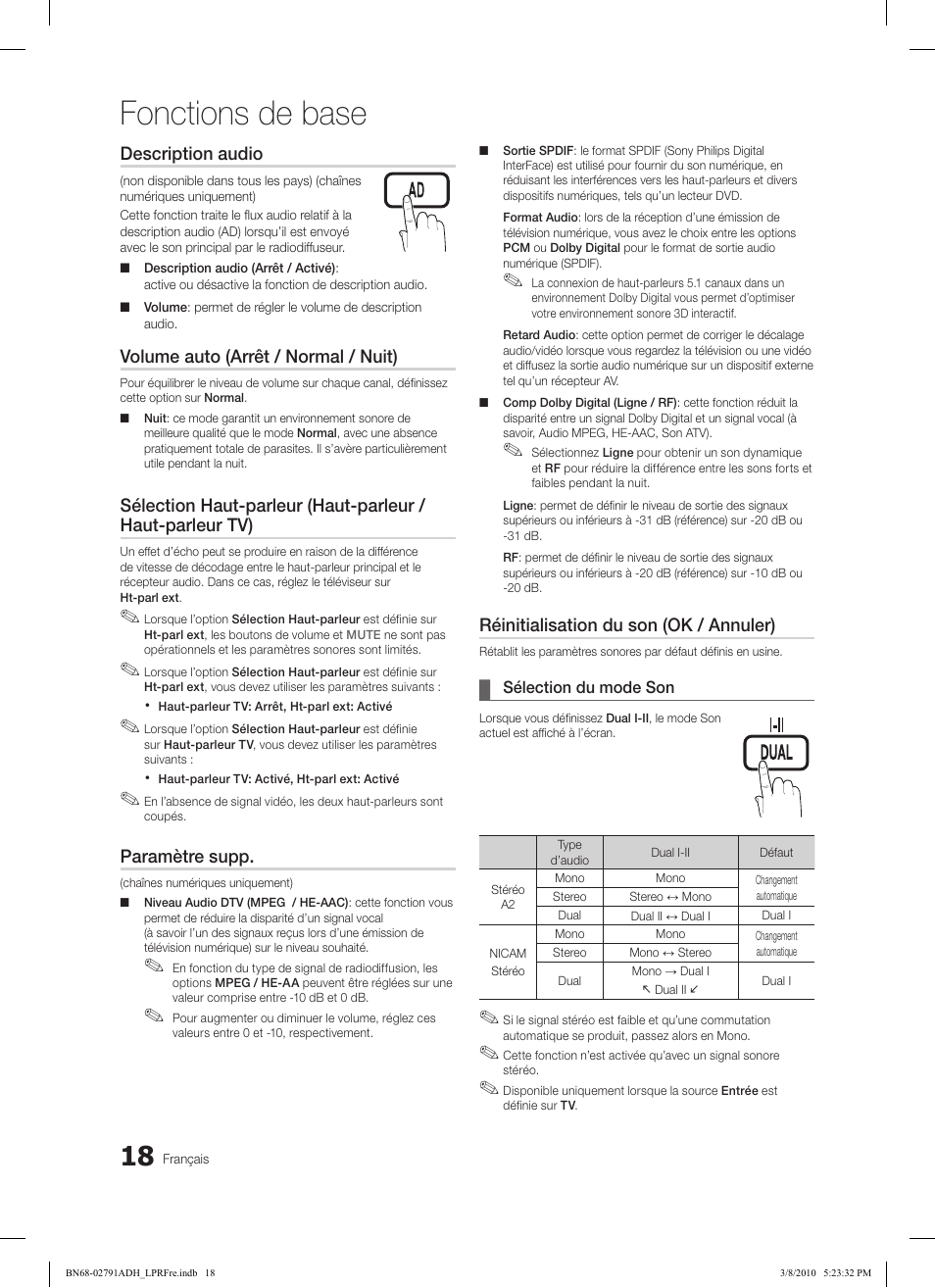 Fonctions de base | Samsung LE46C570J1S User Manual | Page 67 / 197