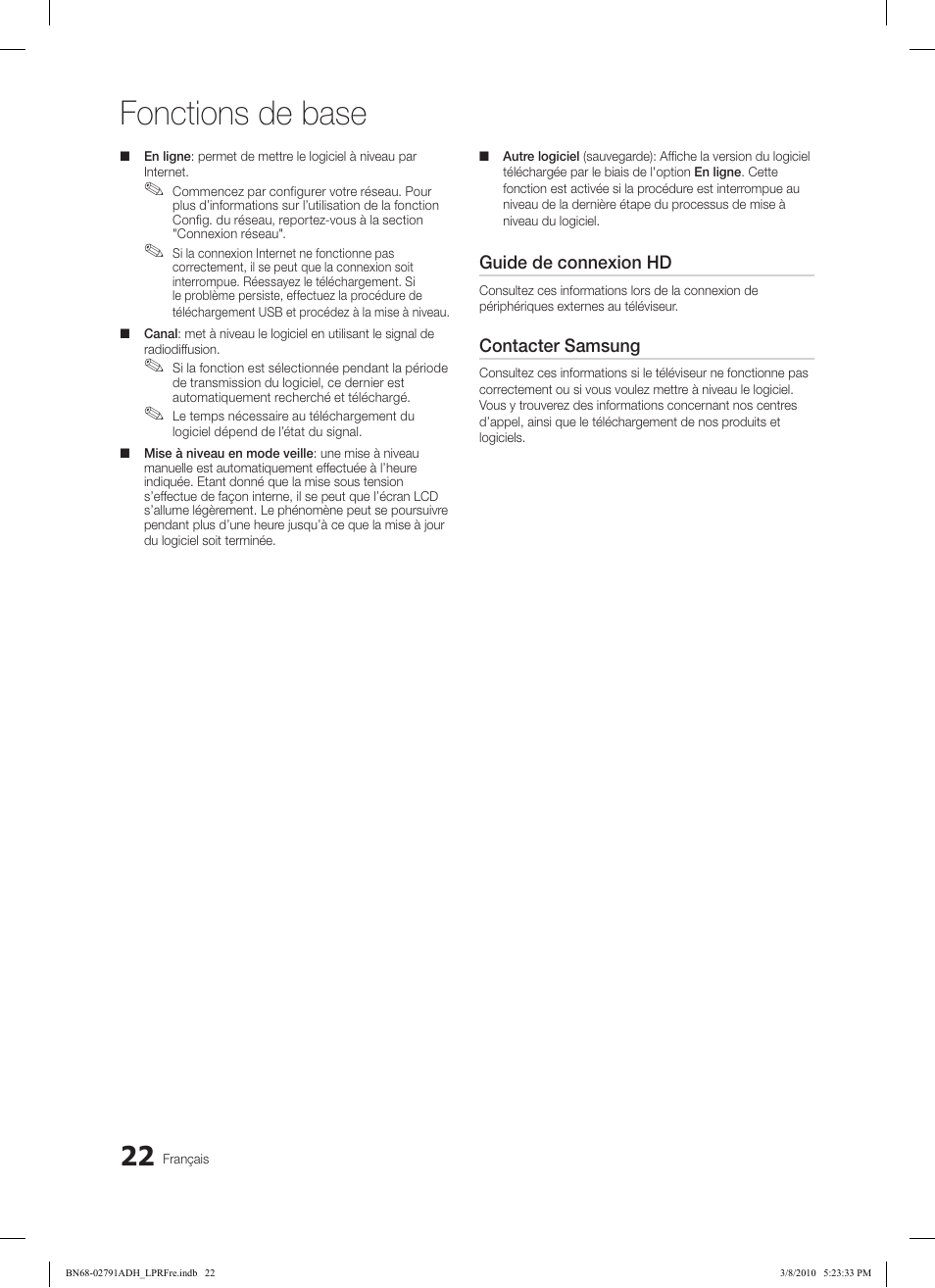 Fonctions de base | Samsung LE46C570J1S User Manual | Page 71 / 197