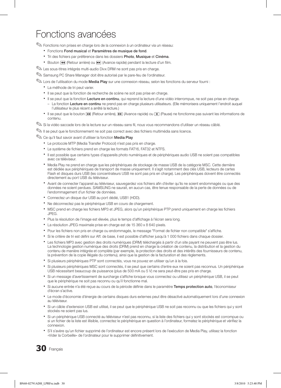 Fonctions avancées | Samsung LE46C570J1S User Manual | Page 79 / 197