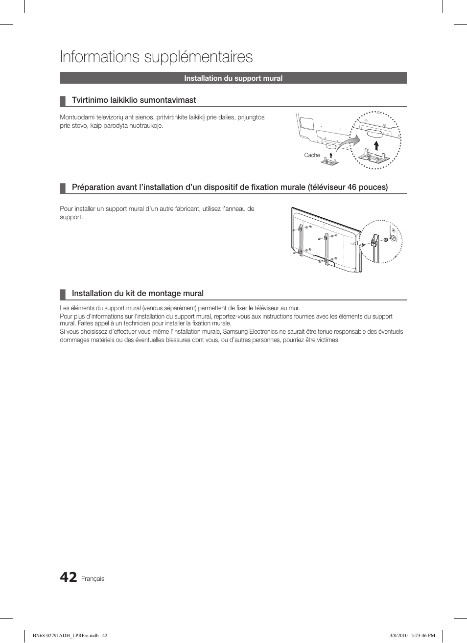 Informations supplémentaires | Samsung LE46C570J1S User Manual | Page 91 / 197