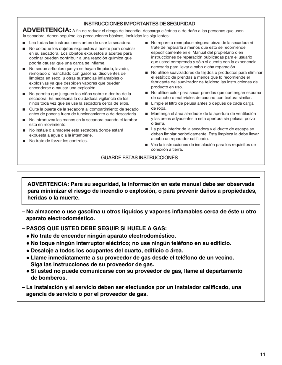 Advertencia | Amana W10088771 User Manual | Page 11 / 28