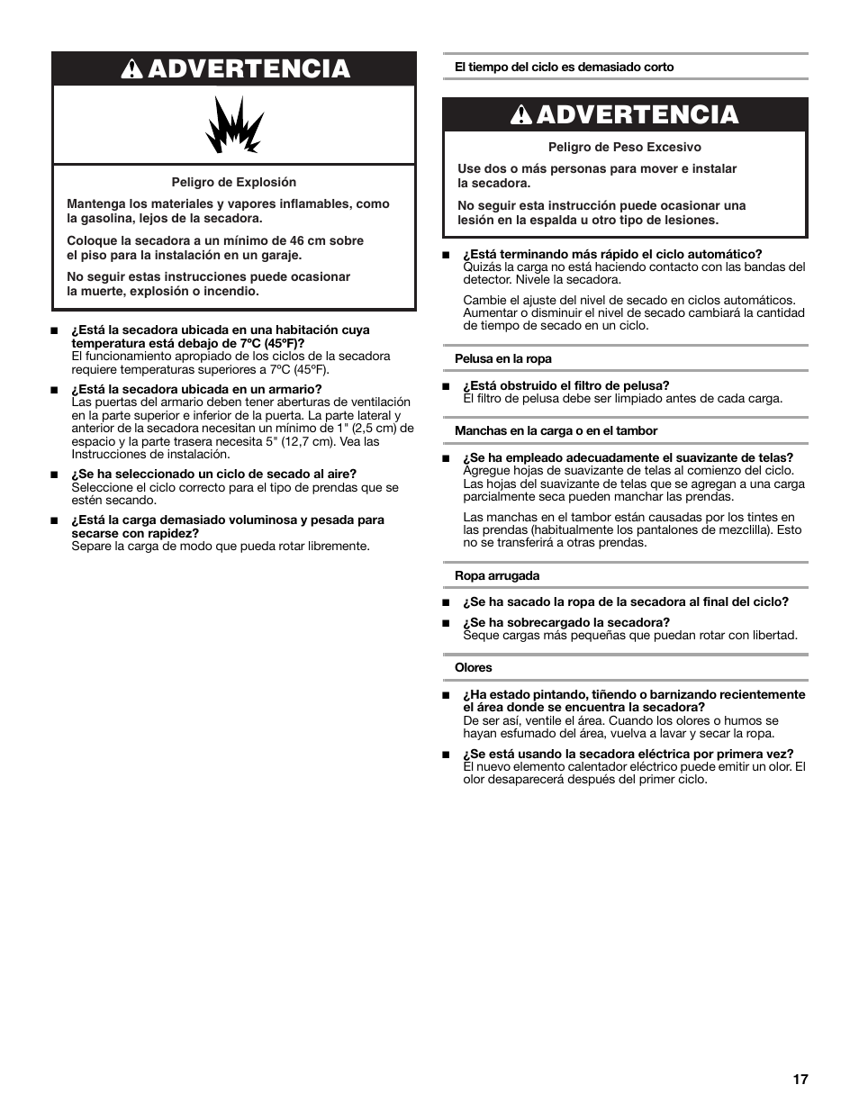 Advertencia | Amana W10088771 User Manual | Page 17 / 28
