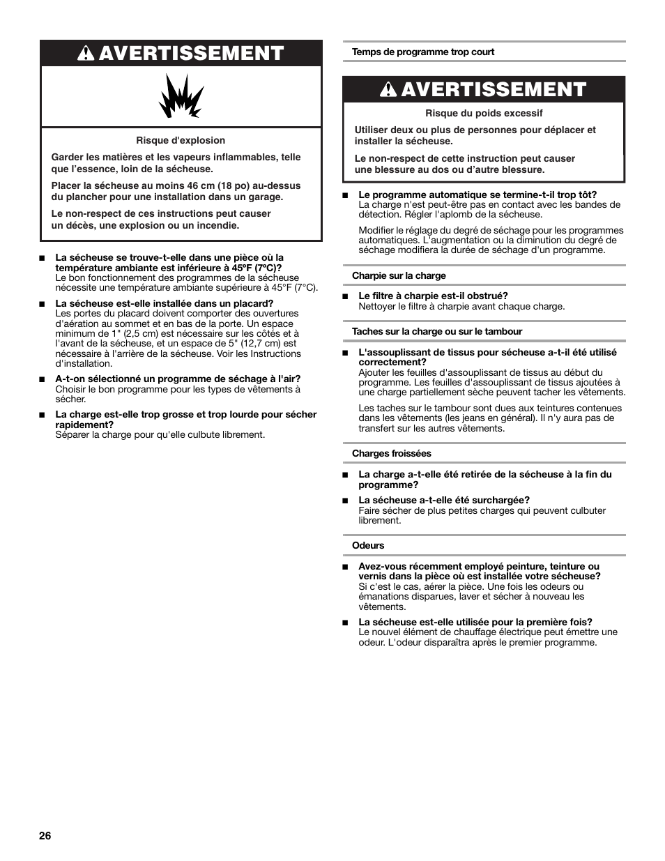 Avertissement | Amana W10088771 User Manual | Page 26 / 28
