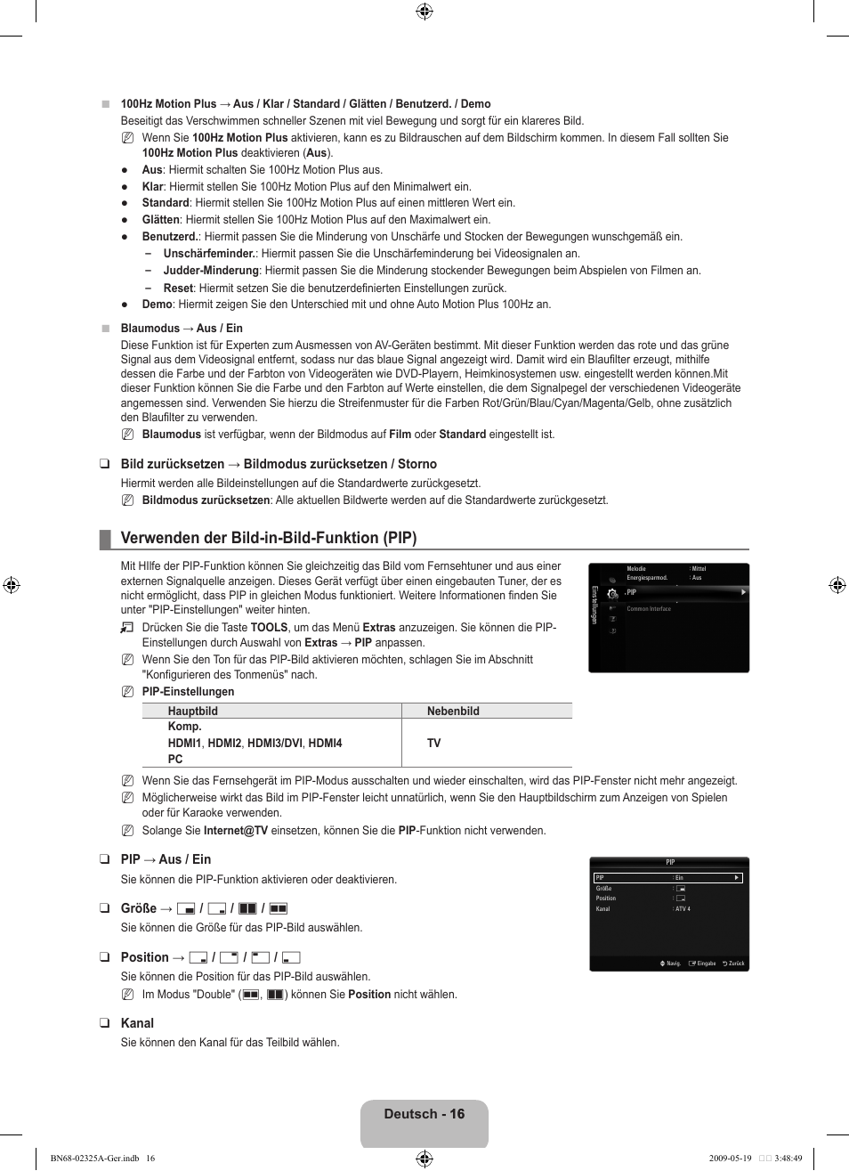 Verwenden der bild-in-bild-funktion (pip) | Samsung LE37B651T3P User Manual | Page 102 / 302