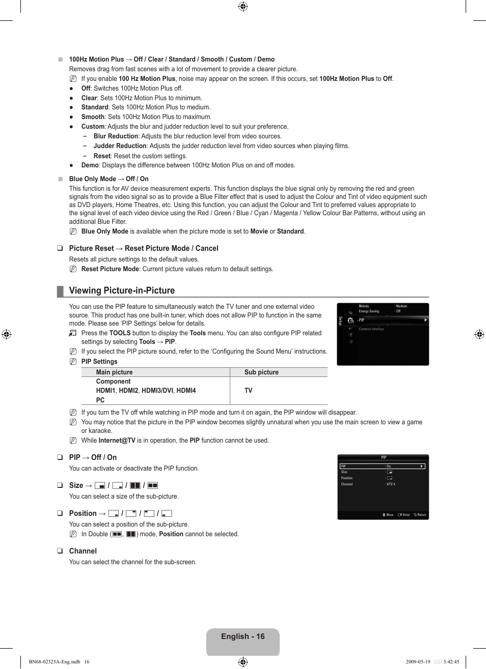 Viewing picture-in-picture | Samsung LE37B651T3P User Manual | Page 18 / 302