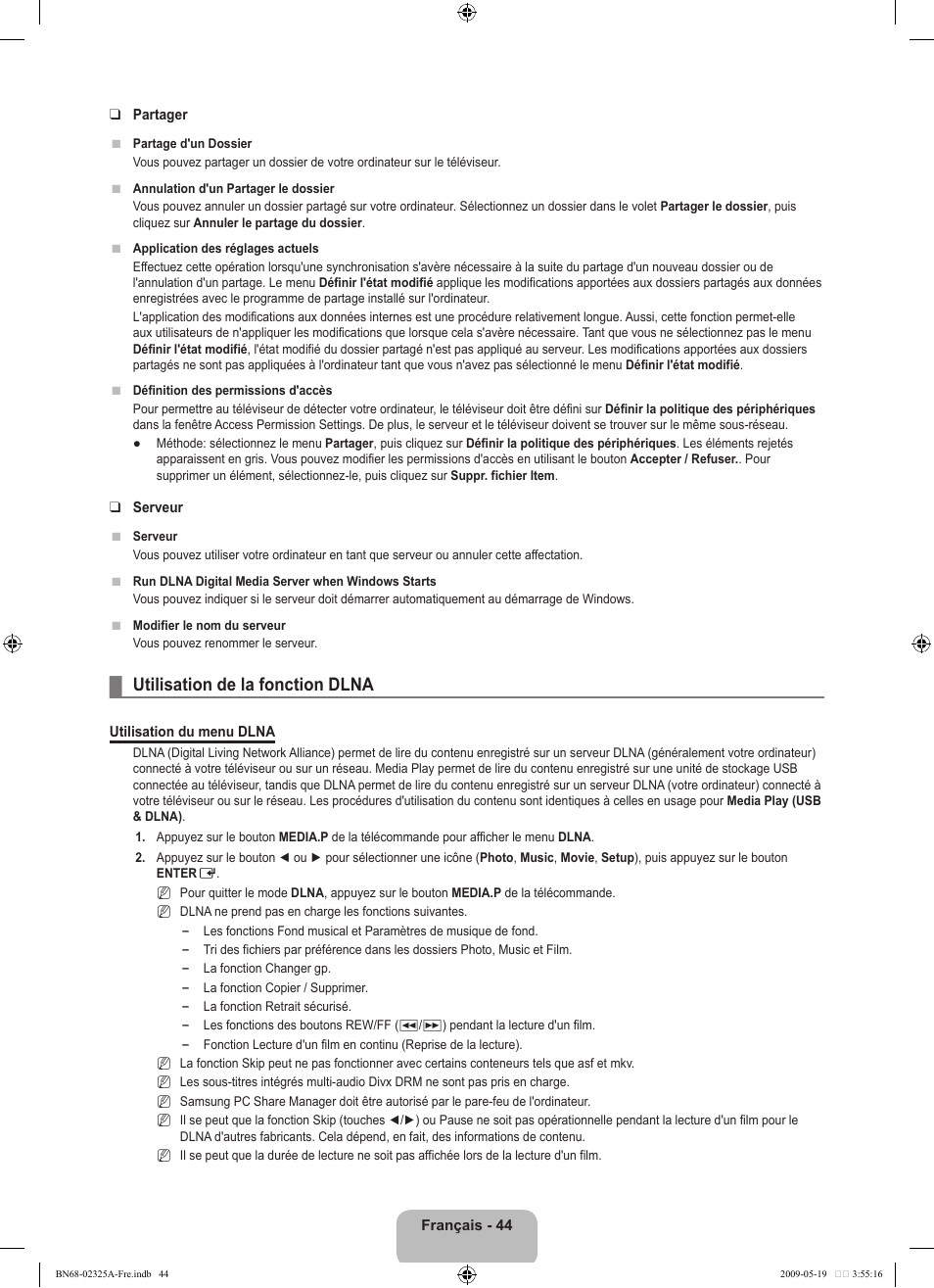 Utilisation de la fonction dlna | Samsung LE37B651T3P User Manual | Page 200 / 302