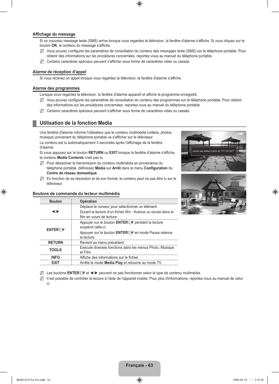 Utilisation de la fonction media | Samsung LE37B651T3P User Manual | Page 219 / 302