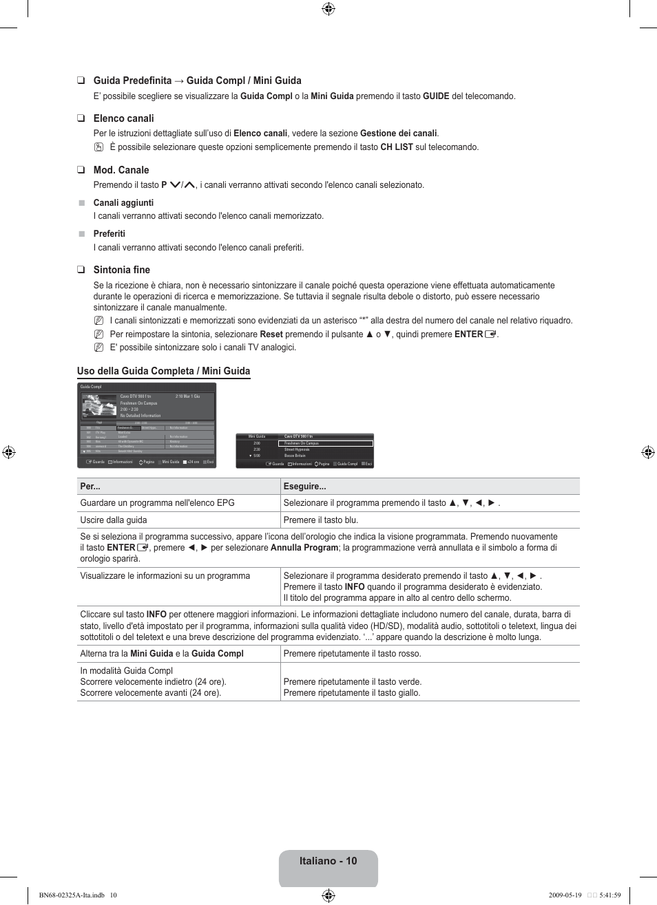 Elenco canali, Mod. canale, Sintonia fine | Uso della guida completa / mini guida | Samsung LE37B651T3P User Manual | Page 236 / 302