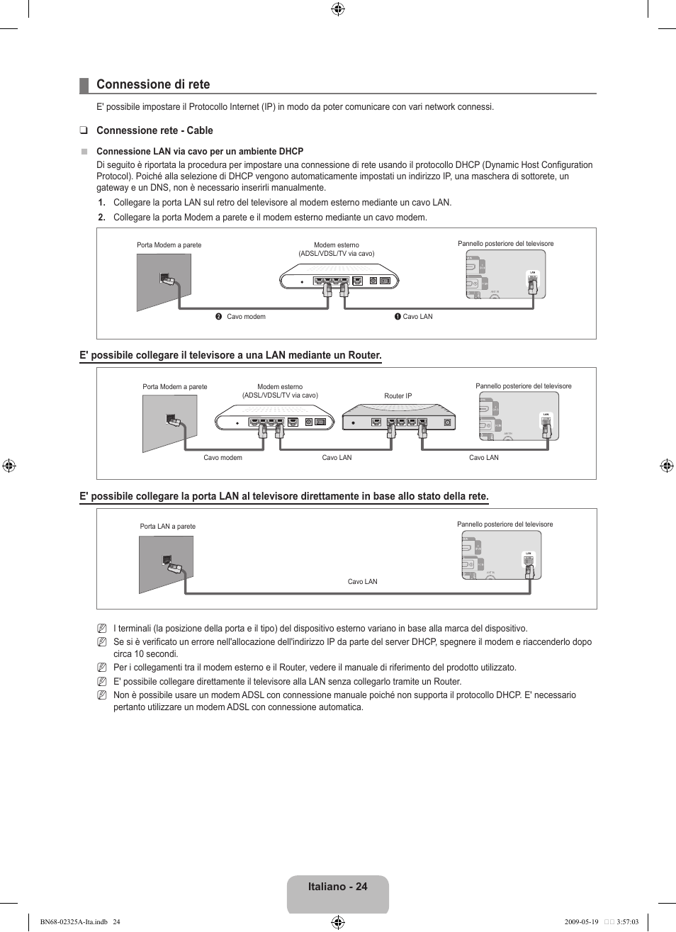 Connessione di rete | Samsung LE37B651T3P User Manual | Page 250 / 302