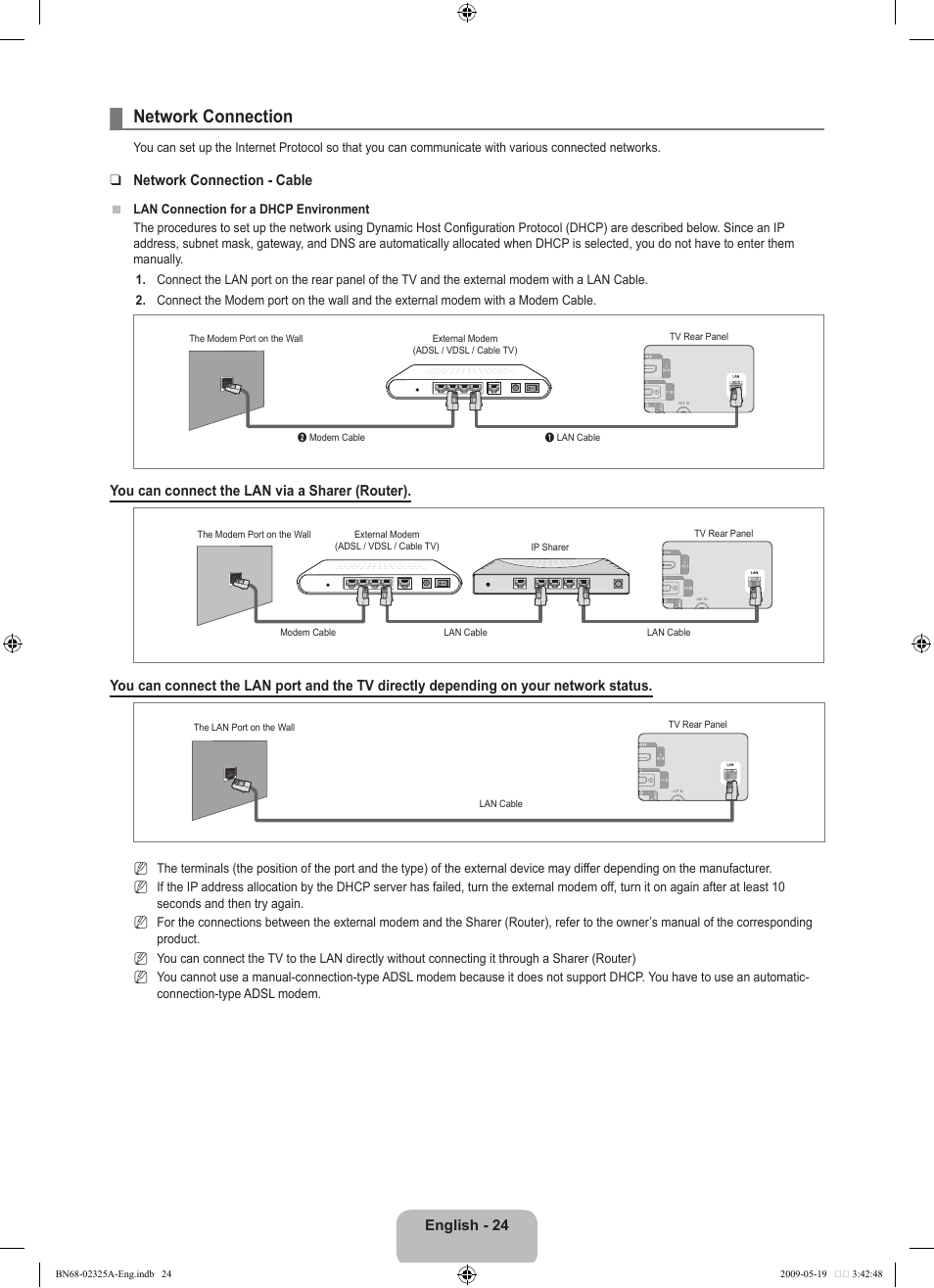 Network connection | Samsung LE37B651T3P User Manual | Page 26 / 302