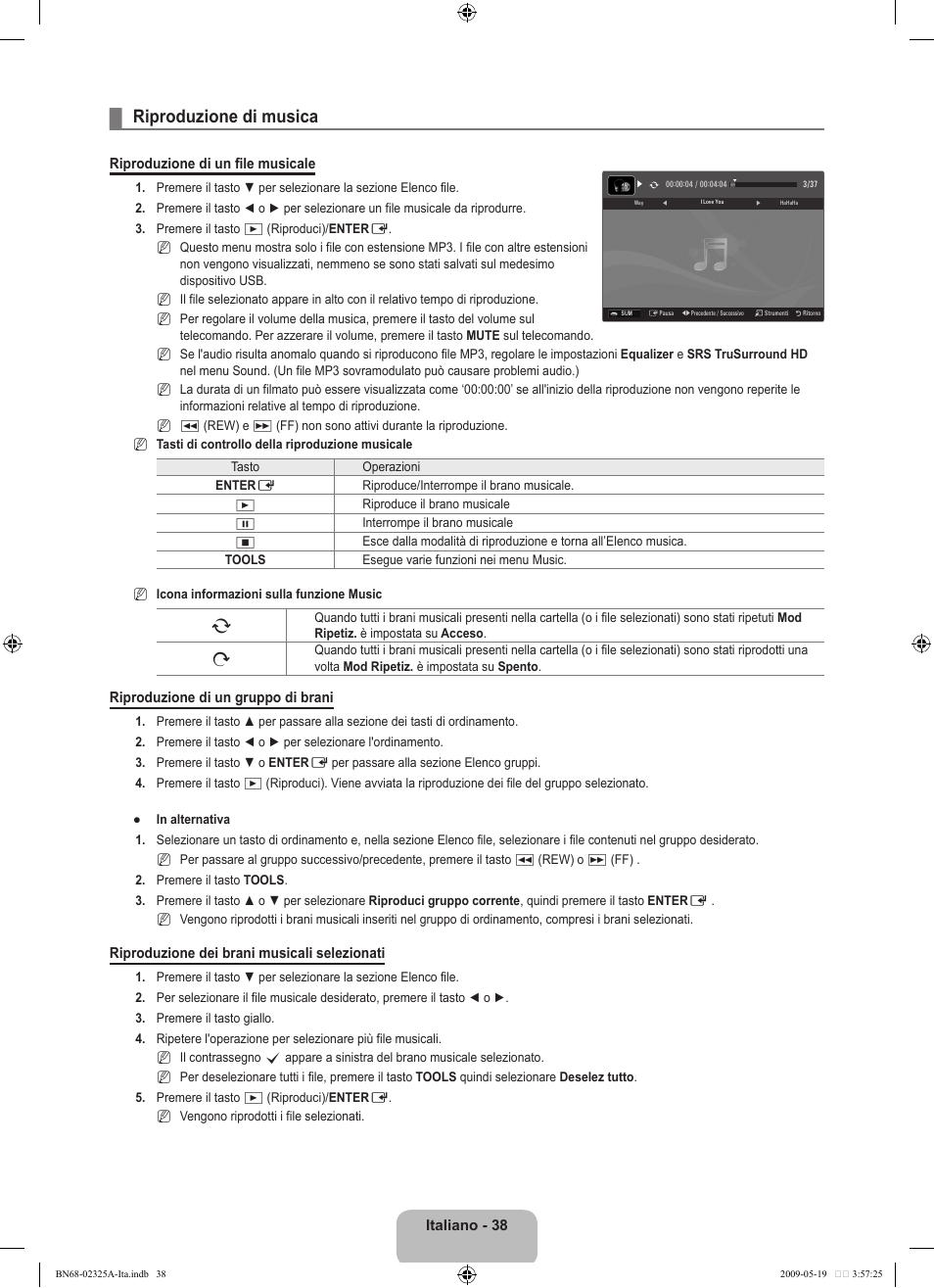 Riproduzione di musica | Samsung LE37B651T3P User Manual | Page 264 / 302