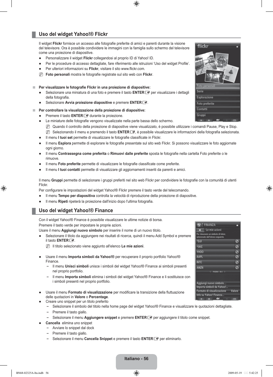 Uso del widget yahoo!® flickr, Uso del widget yahoo!® finance | Samsung LE37B651T3P User Manual | Page 282 / 302