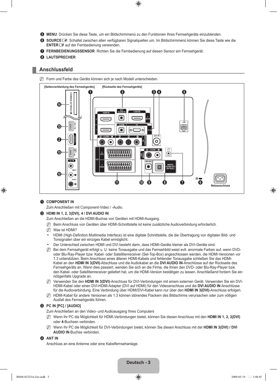 Anschlussfeld | Samsung LE37B651T3P User Manual | Page 89 / 302