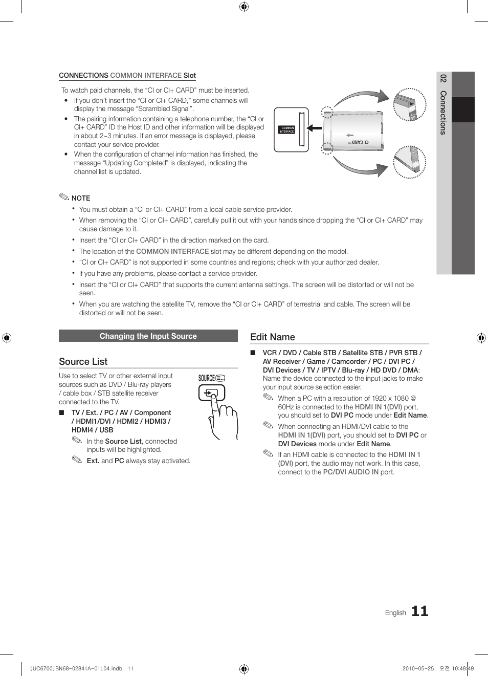 Changing the input source | Samsung UE37C6730US User Manual | Page 11 / 241