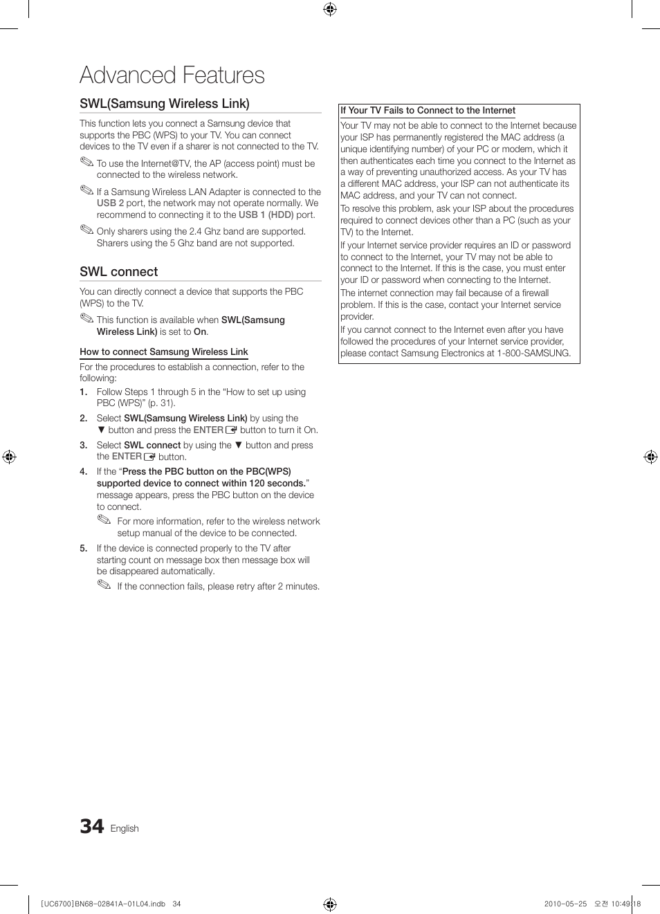Advanced features | Samsung UE37C6730US User Manual | Page 34 / 241
