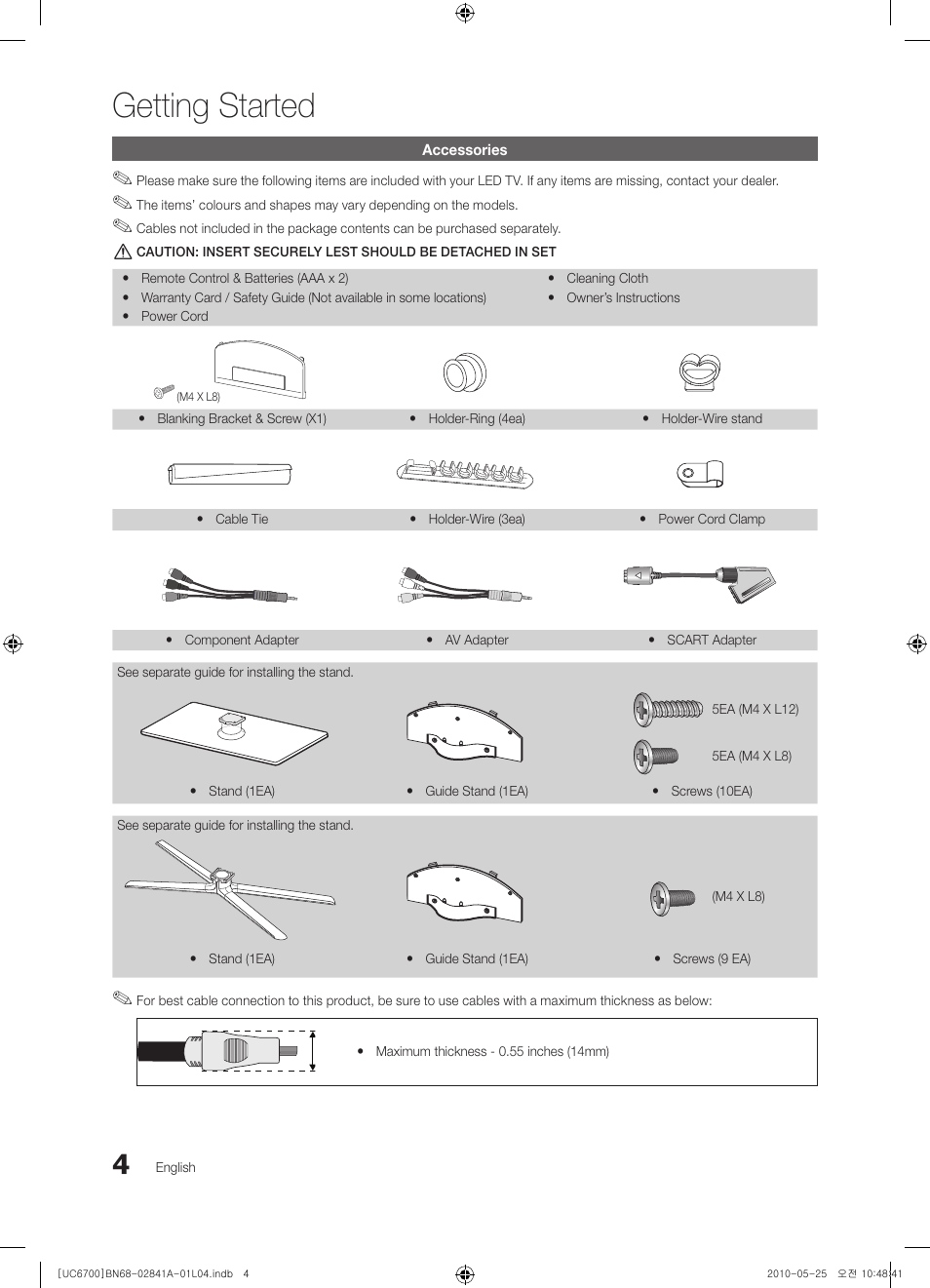 Getting started, Accessories | Samsung UE37C6730US User Manual | Page 4 / 241