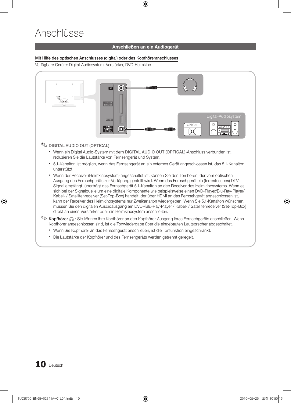 Anschlüsse | Samsung UE37C6730US User Manual | Page 70 / 241