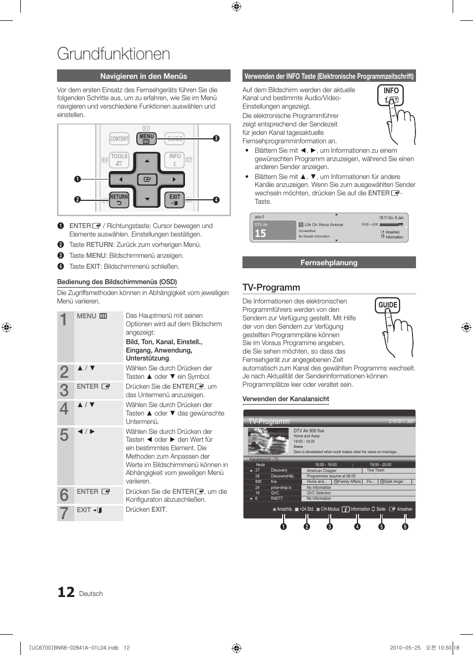 Grundfunktionen, Tv-programm | Samsung UE37C6730US User Manual | Page 72 / 241