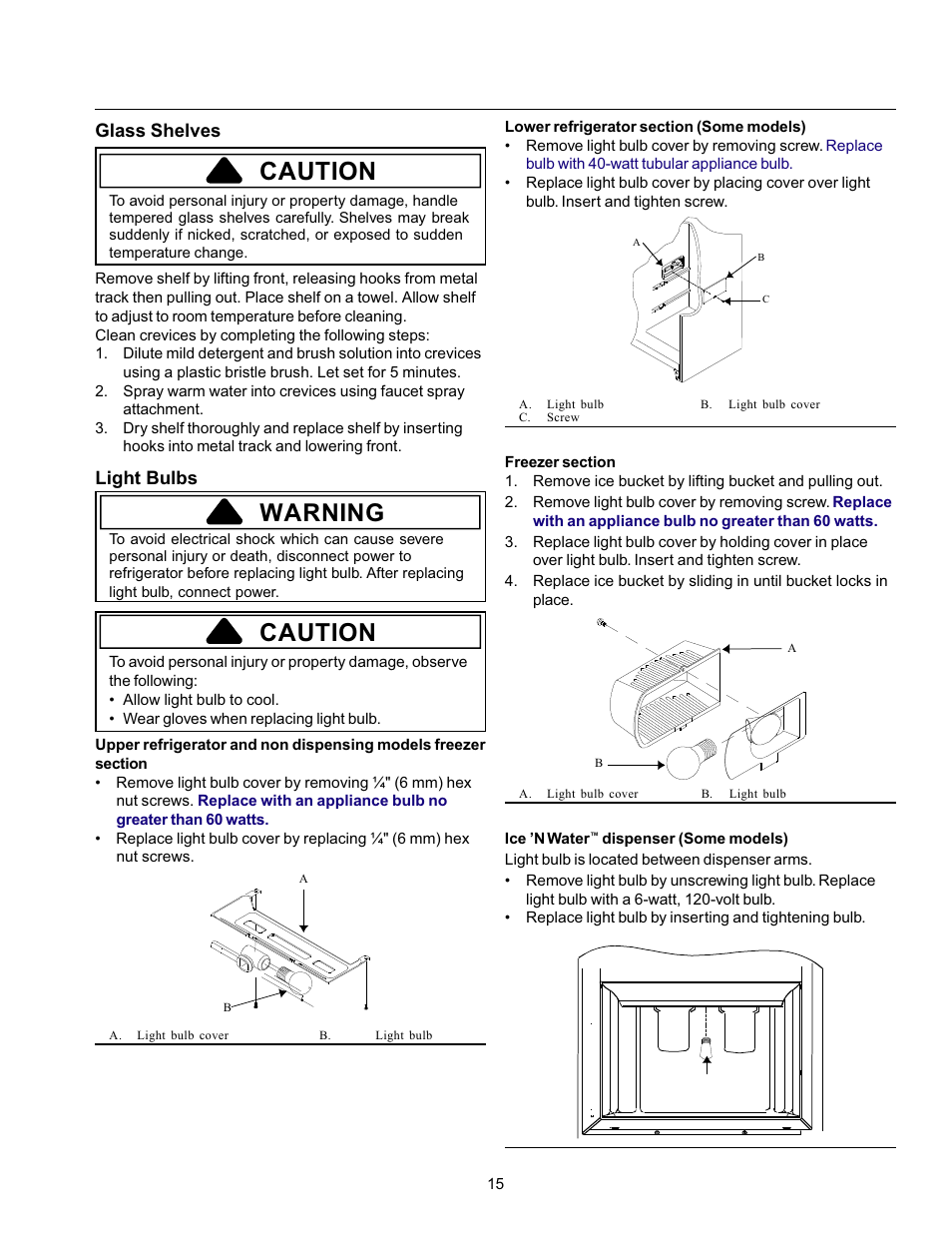 Warning, Caution | Amana Refrigerator User Manual | Page 15 / 56