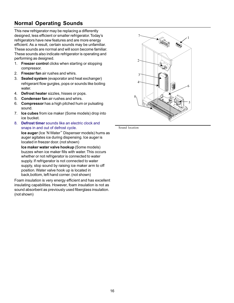 Normal operating sounds | Amana Refrigerator User Manual | Page 16 / 56